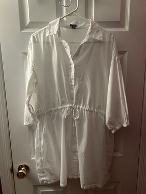 J. Crew White 100% Cotton Beach Cover-Up Shirt Dress Size S